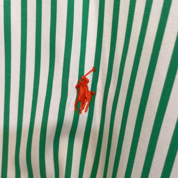 Think Christmas!Green white stripe with red pony custom fit polo by Ralph Lauren - Picture 3 of 4